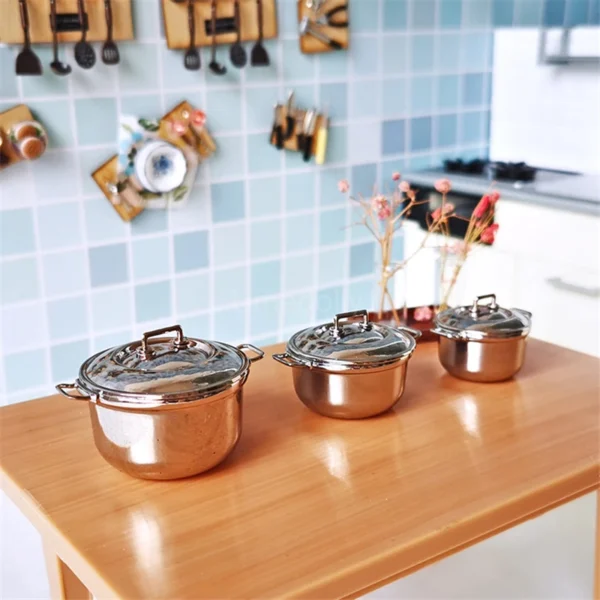 Miniature Mini Metal Pot with cover - Image 2